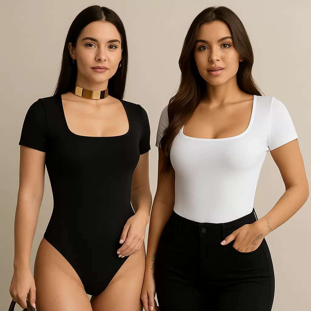 Kit 2 Body Feminino Decote Quadrado Manga Curta Suplex  bori manguinha Verão