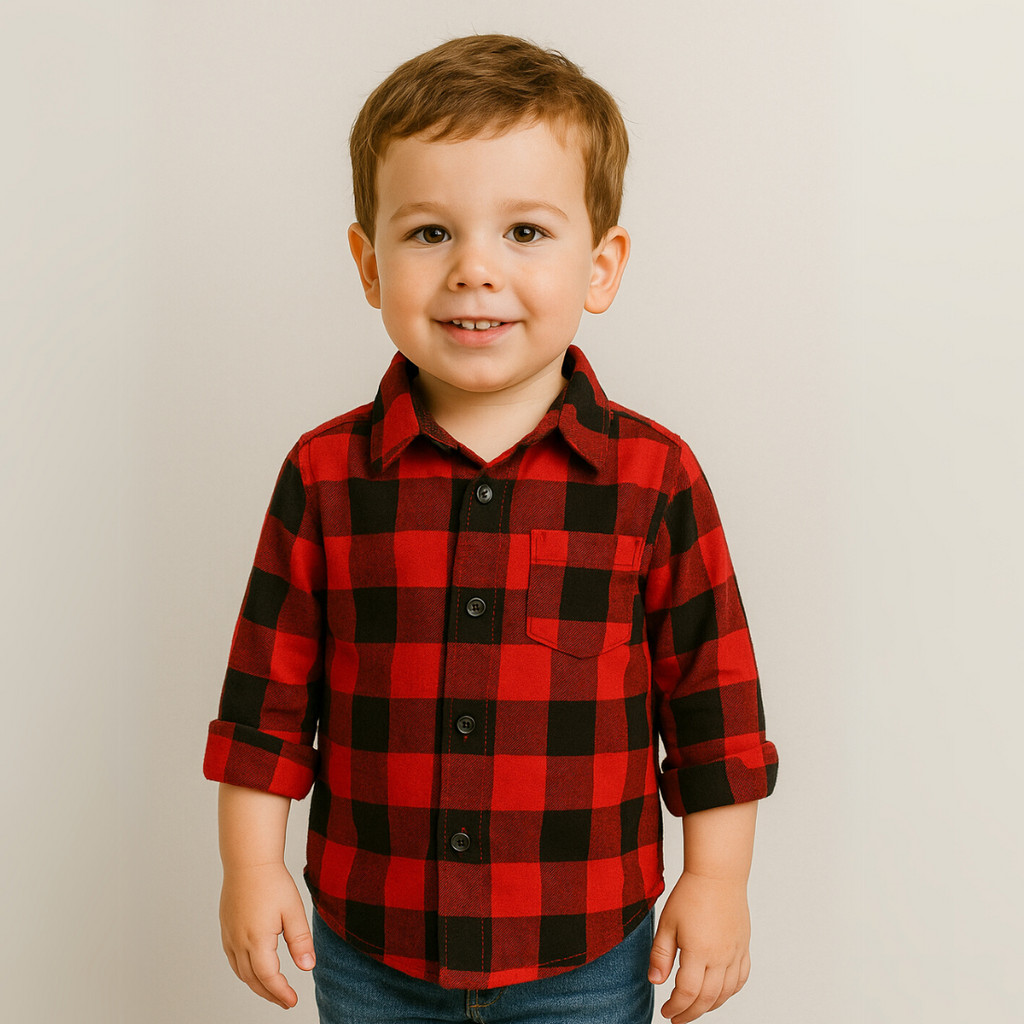 Camisa Infantil Xadrez Flanelada Manga Longa Masculina Festa Junina Inverno – Tamanhos 4 ao 14