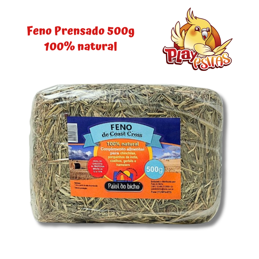 PROMOÇÃO – Feno Prensado Natural 500g Suplemento para: Coelhos, Hamsters, Chinchilas, e outros roedo