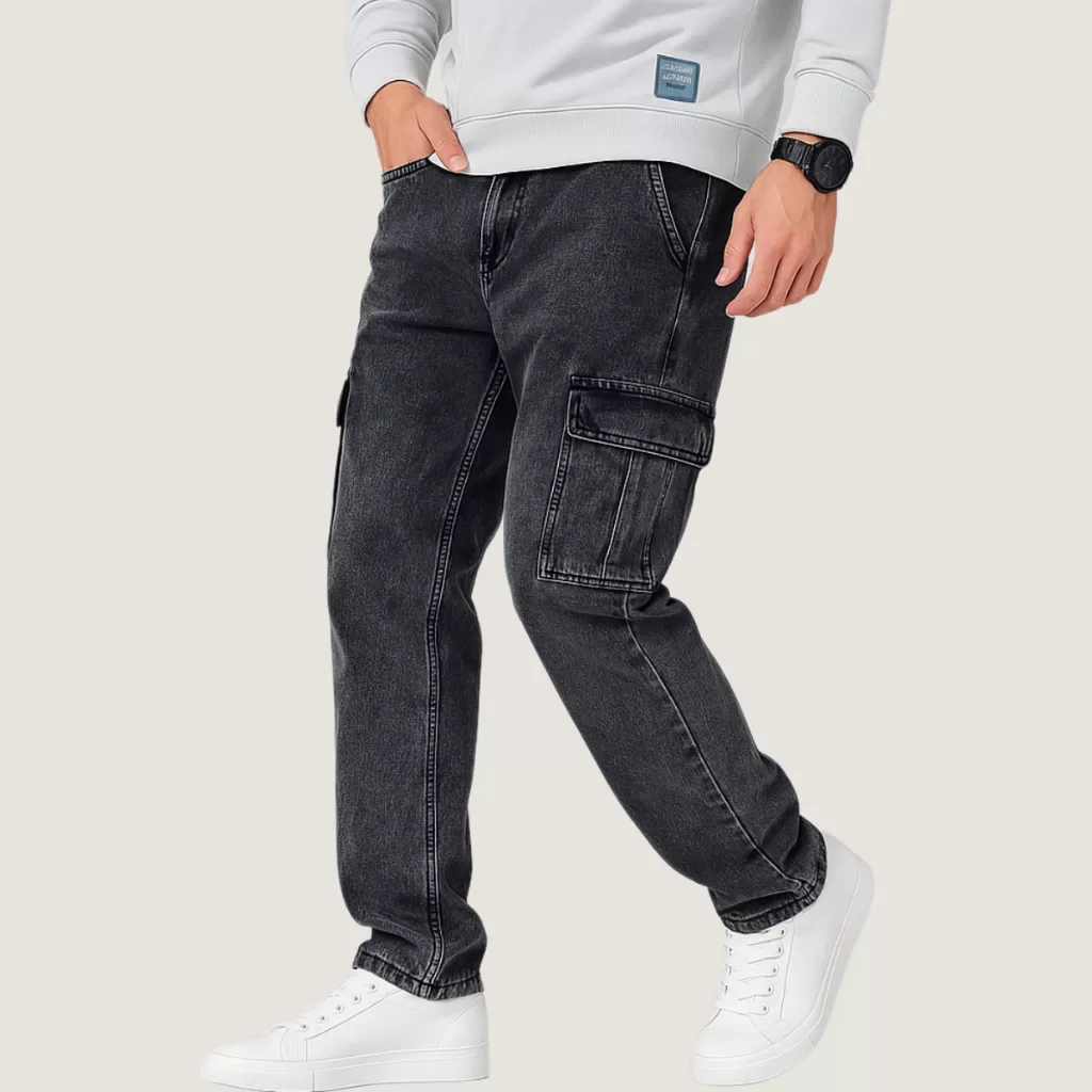 Calça Cargo Estonada Grafite Masculina Boca Larga Bolso Lateral Streetwear Skatista Urbano Estilo Ru