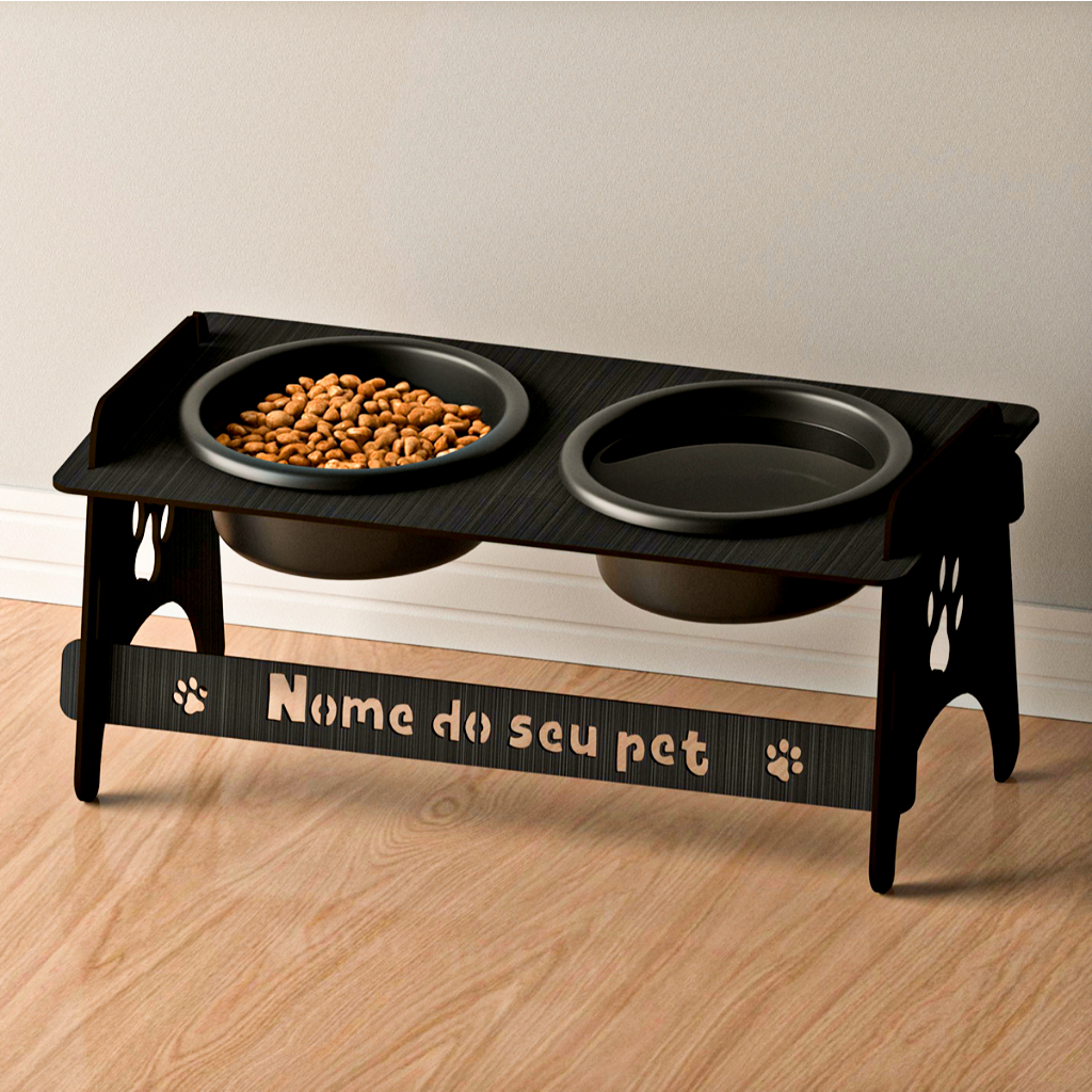 Comedouro Elevado Personalizado Gato Ou Cachorro De Madeira