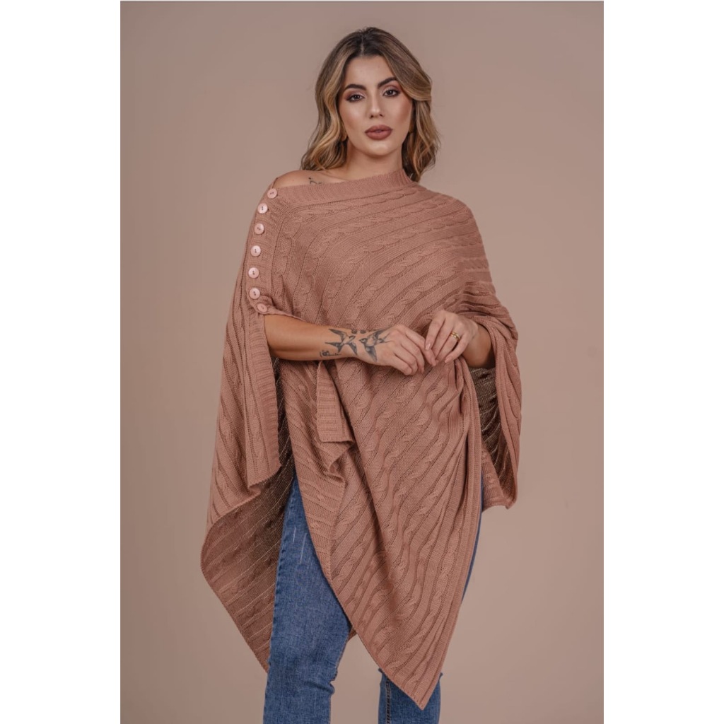 Poncho Feminino Capa Echarpe de Inverno Tricot Trançada