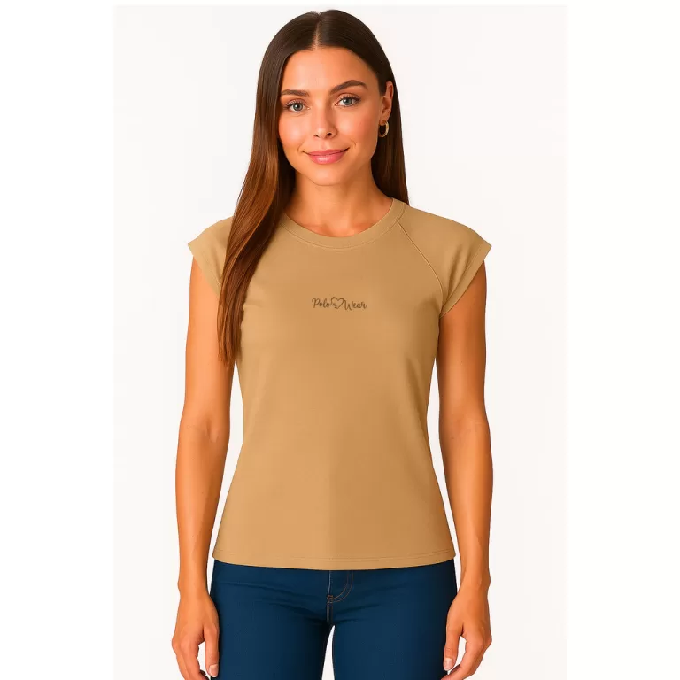 T-Shirt Feminina Manga Reglan Polo Wear Bege Medio
