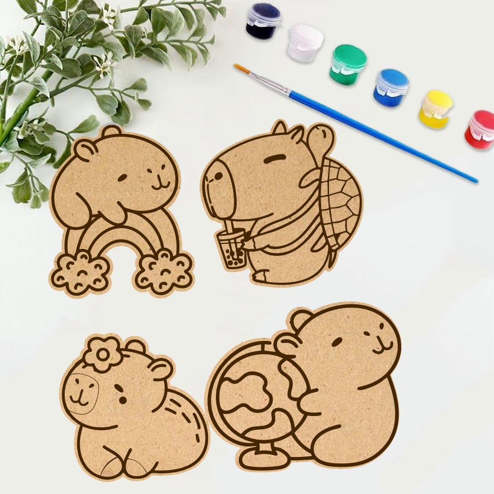 Kit de Pintura Capivara Encantada MDF + 6 Tintas Inclusas, Brinquedo educativo, Atividade para crian