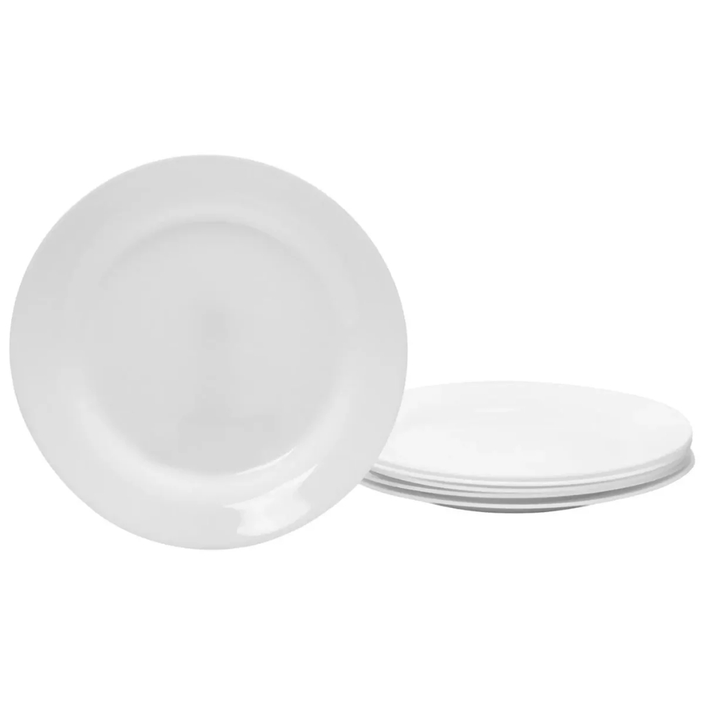 Jogo 6 Pratos Rasos Redondo Opaline Vidro Branco 26 cm