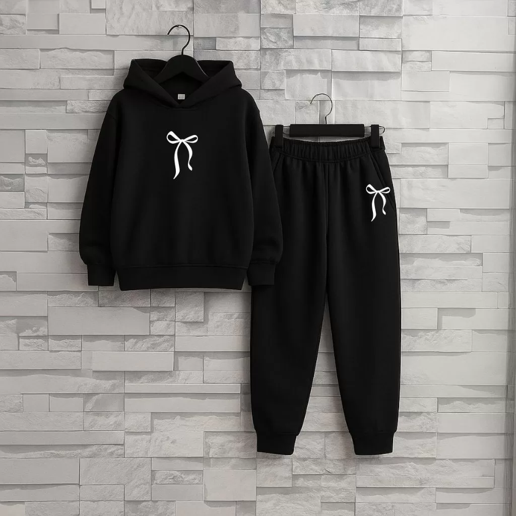 Conjunto Moletom Canguru + Calça Peluciados Lacinho Coquette Moda Feminina Inverno