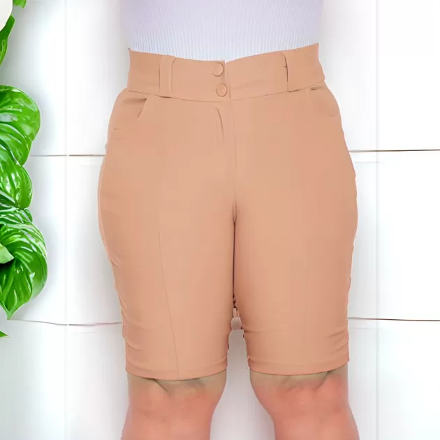 BERMUDA DE TECIDO BENGALINE COM DOIS BOTÕES NA FR