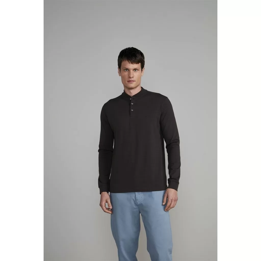 Camisa Polo Manga Longa Malha Slim Fit – Marrom