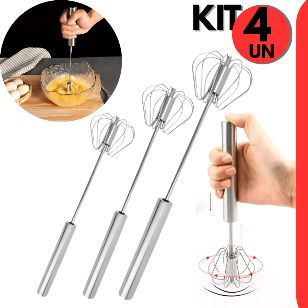 Kit 4 Un Mixer Profissional Batedor Semi Automático Giratório Aço Inox