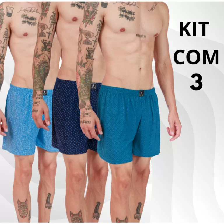 Kit com 3 Samba Canção Masculino Malha Short De 