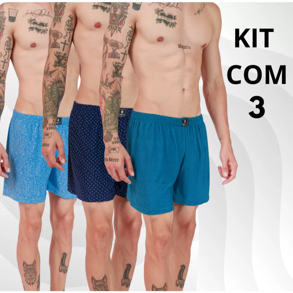 Kit com 3 Samba Canção Masculino Malha Short De Dormir Pijama Confortável Cueca