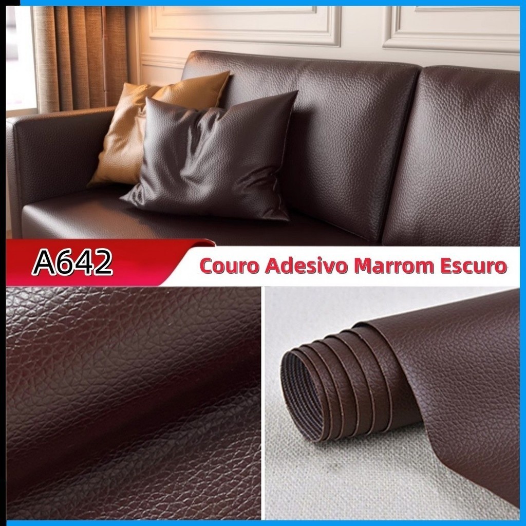 Adesivo Revestimento Couro Sintético Marrom Escuro Decoração Sofa Cadeira De Carro Etc Tamanho 50cmx