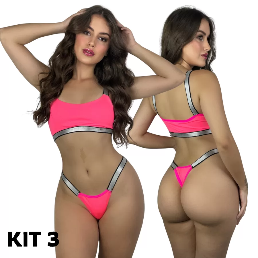 Kit 3 Conjunto Lingerie Sensual Sem Bojo e Alças Prateadas Largas Confortáveis