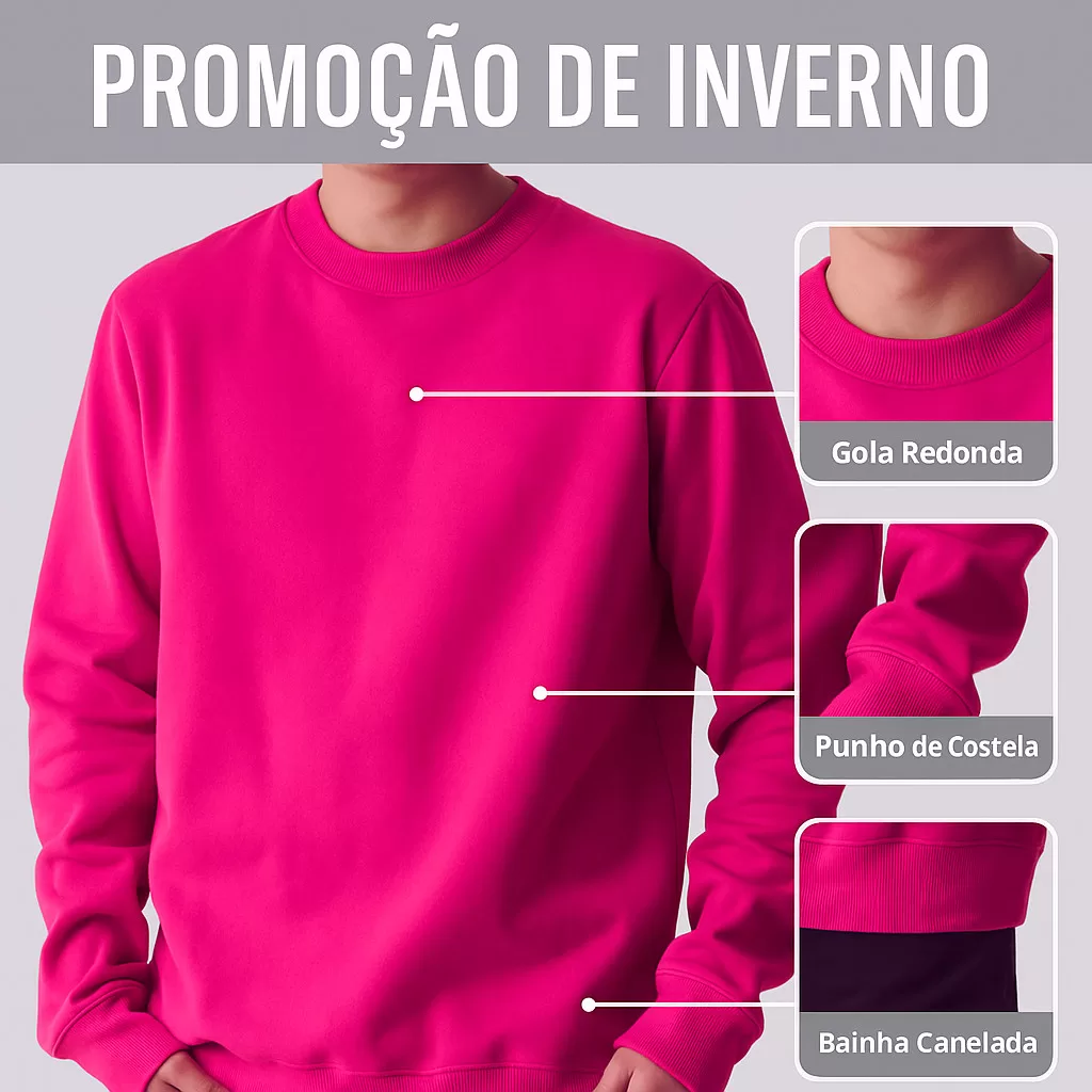 Moletom Gola Careca  Unissex Algodão Atacado Promoção Preto Liso Sem Estampa Blusa de Frio Moletom