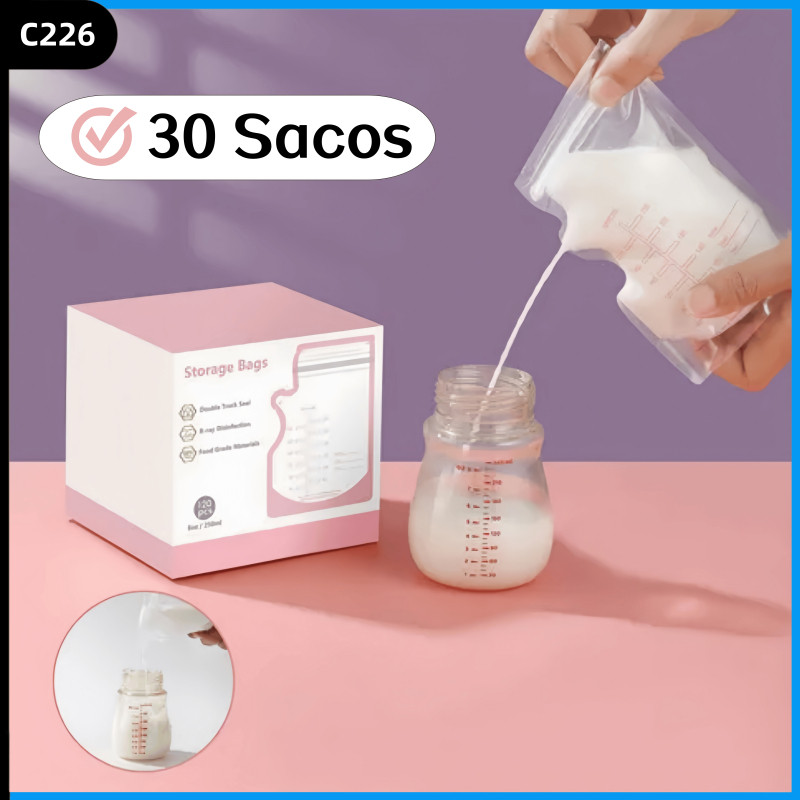 30 Sacos Para Armazenar Congelar Leite Materno 250 mL Freezer