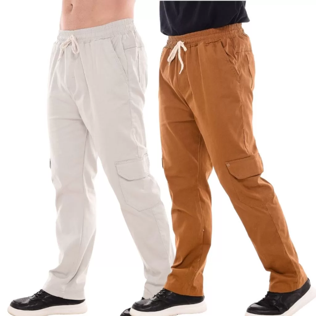 Kit 2 Calça Tecido De sarja Bolso Lateral Boca Larga