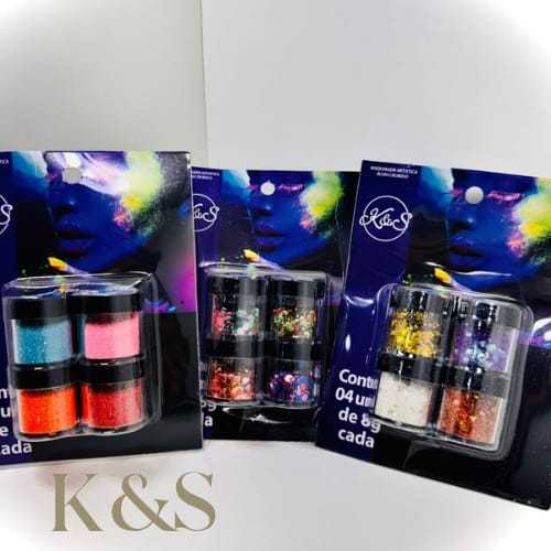 kit com 12 potes de glitter