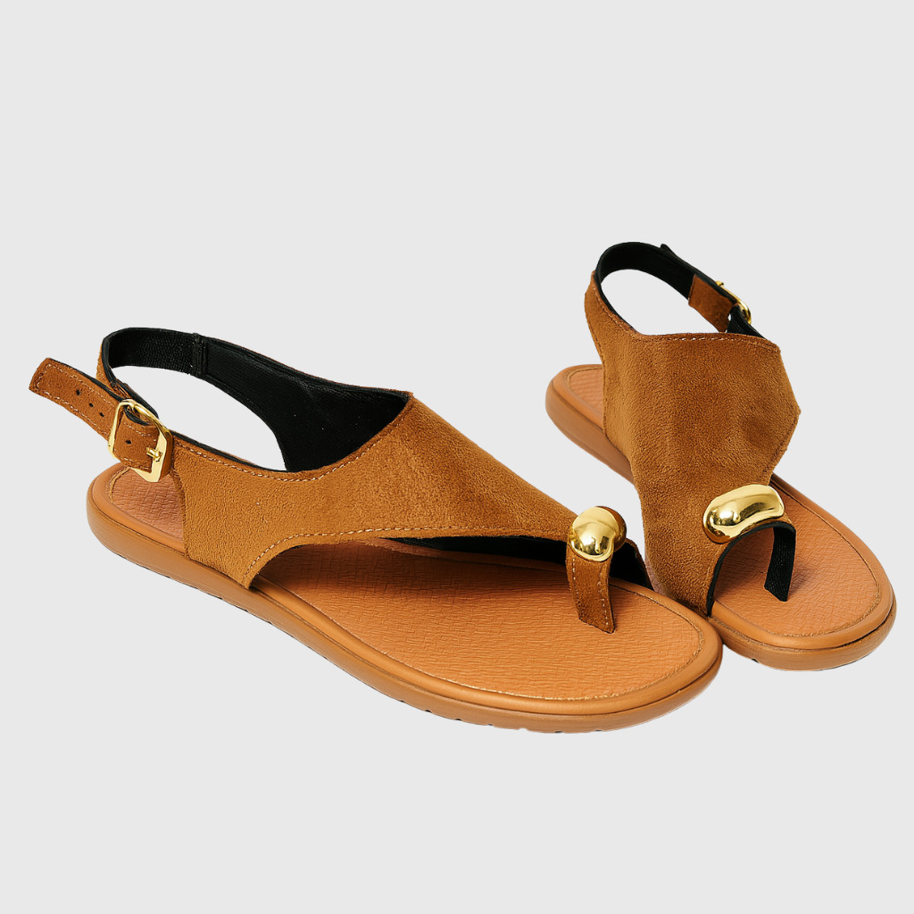 Sandália Feminina Dedo Rasteirinha Confortável Leve Aberta Raquel Detalhe Dourado Casual