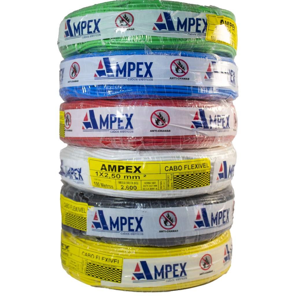 Fio Elétrico Cabo Flexível 2,5mm Rolo de 100m  Certificado INMETRO | Anti-chamas | Ampex