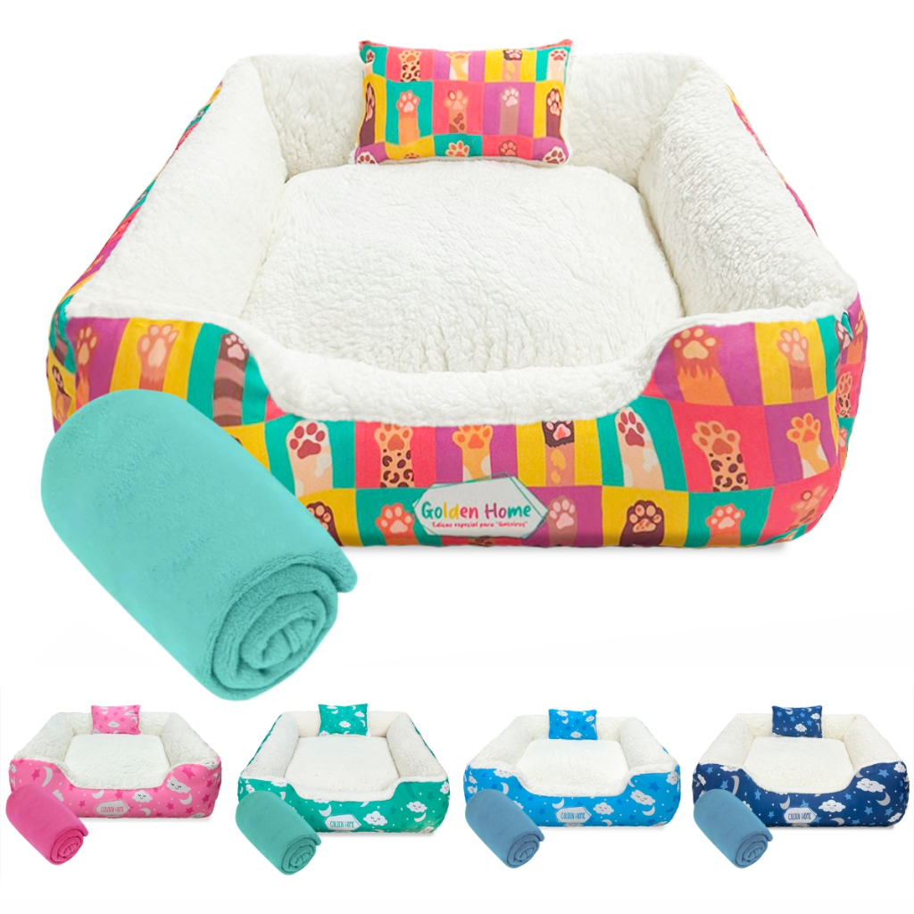 Caminha Pet Impermeável 60x60cm + Mantinha Com Zíper Para Cachorro e Gato 3 Peças