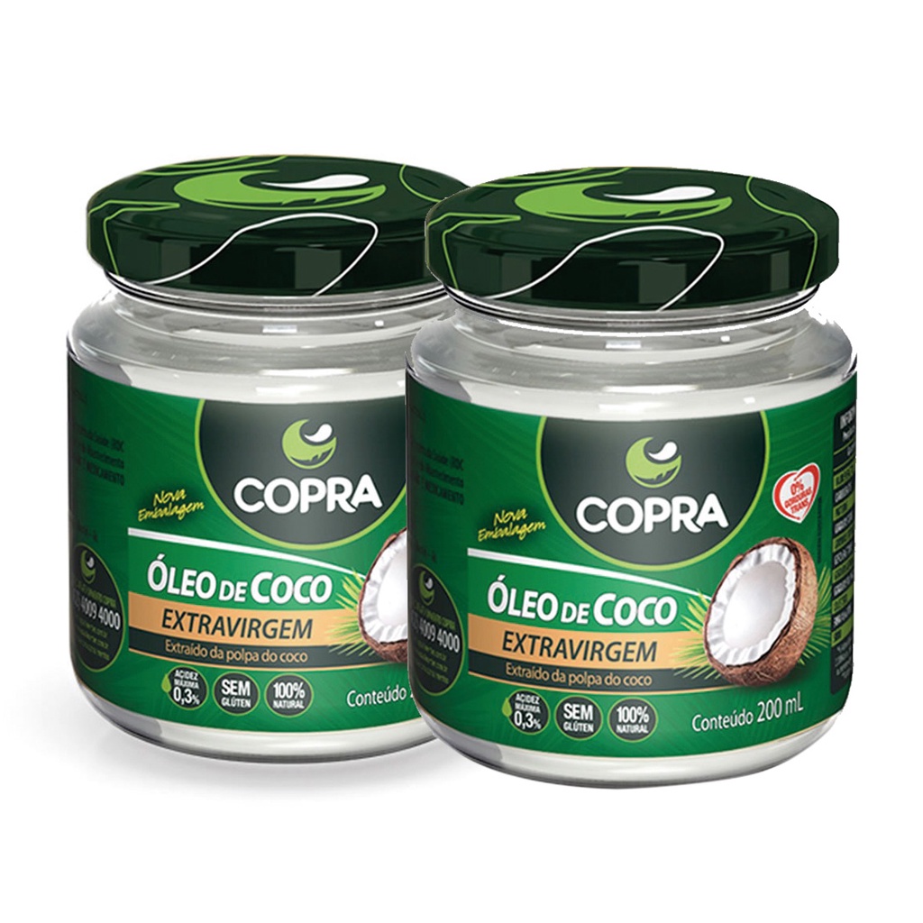 Kit com 2 unidades Óleo de Coco Extra Virgem 200ml Copra