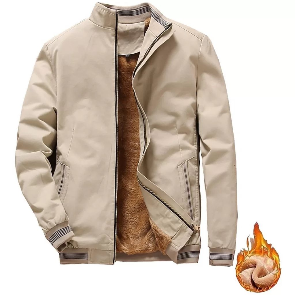 Jaqueta Inverno Masculina Listrada Com Bainha Forrada De Lã