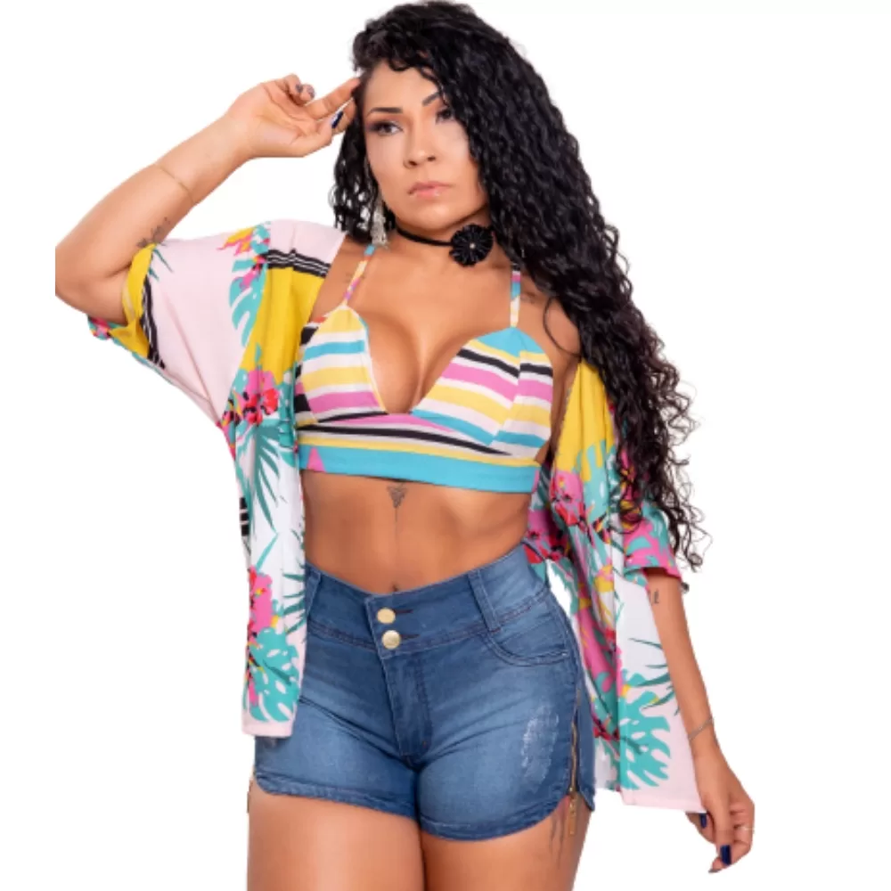 Short Jeans com Ziper Lateral Curto da Moda com Elastano