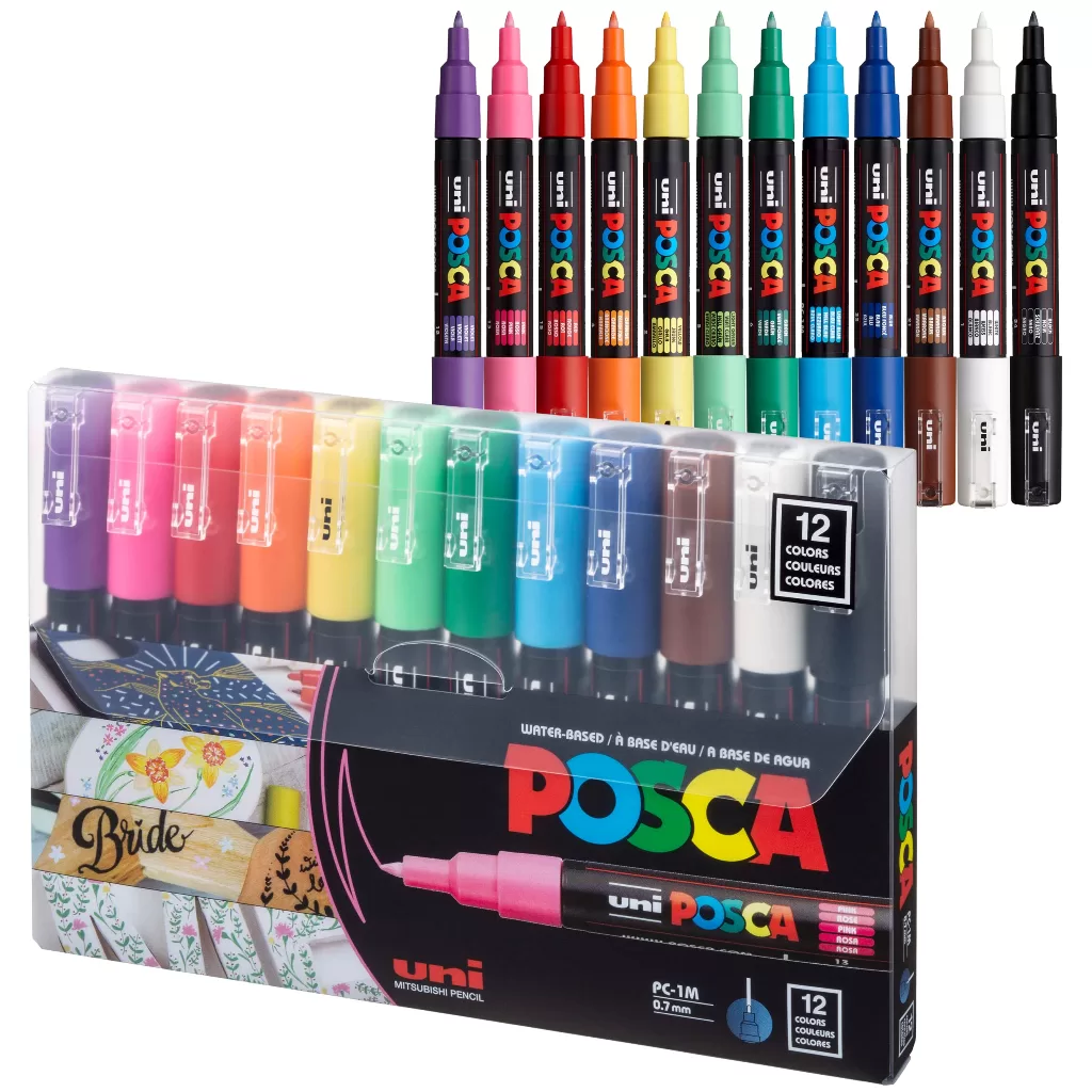 Uni Caneta Marcadora De Tinta Posca PC-1M/3M/5M Ponto Fino Médio De Pigmentada À Prova Dágua Com De