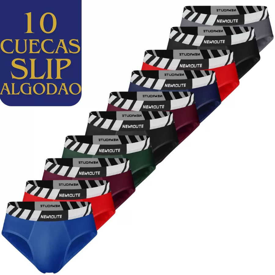Kit 10 Cuecas Slip Algodao Modelo Cueca Comum com Elastico