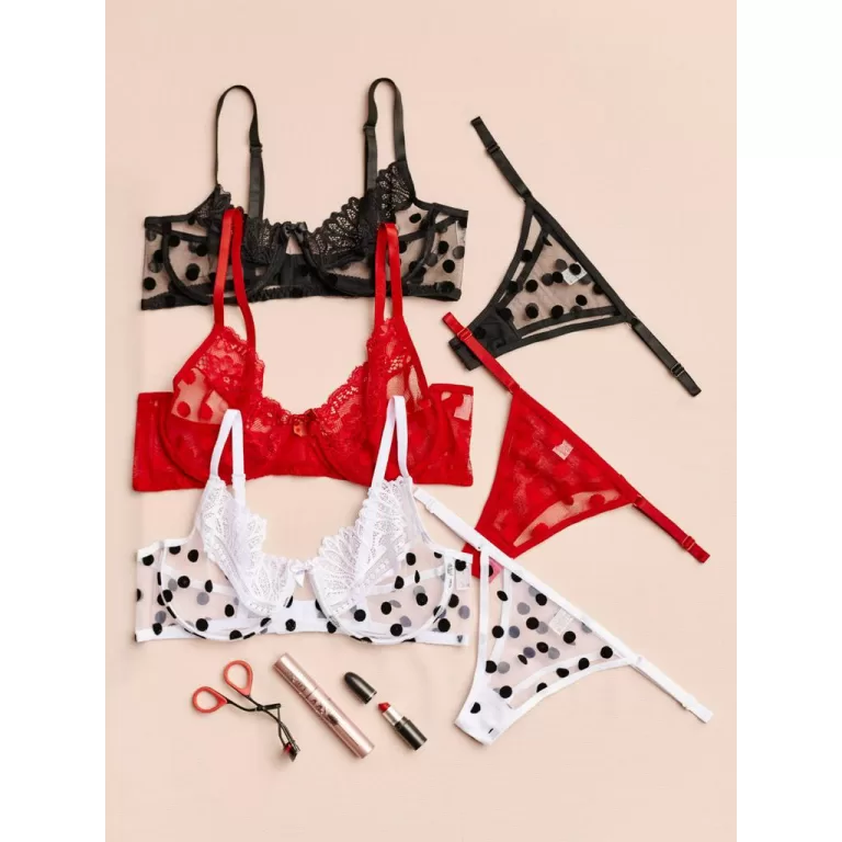 Sutiã com aro e calcinha fio Conjunto em tule po