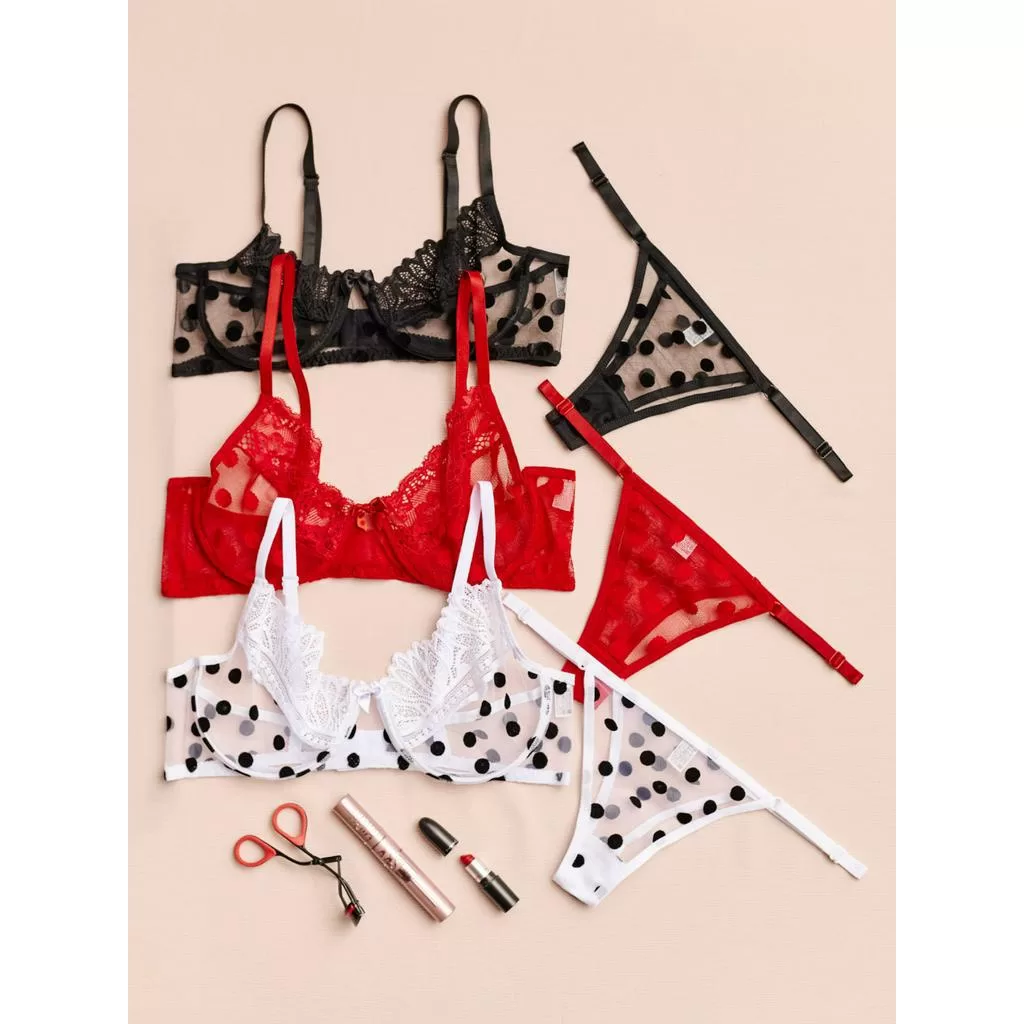 Sutiã com aro e calcinha fio Conjunto em tule poá Sexy