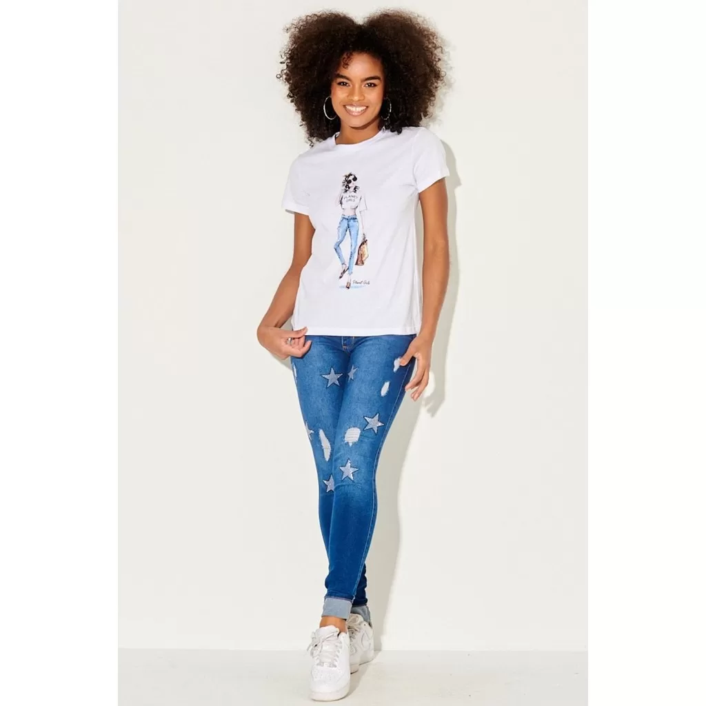 Calça Jeans Feminina Skinny Puído Planet Girls Jeans Escuro