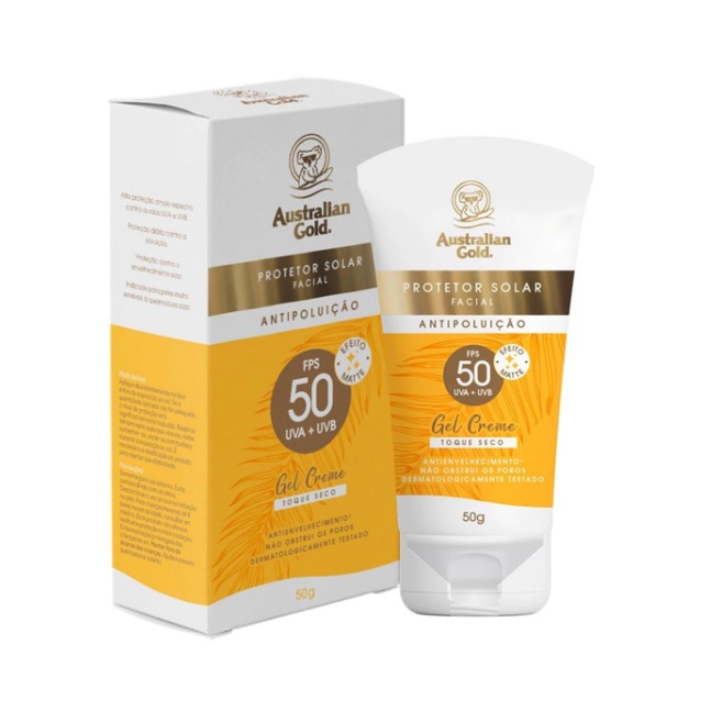 Protetor Solar Facial Gel Creme Fps 50 Australian 