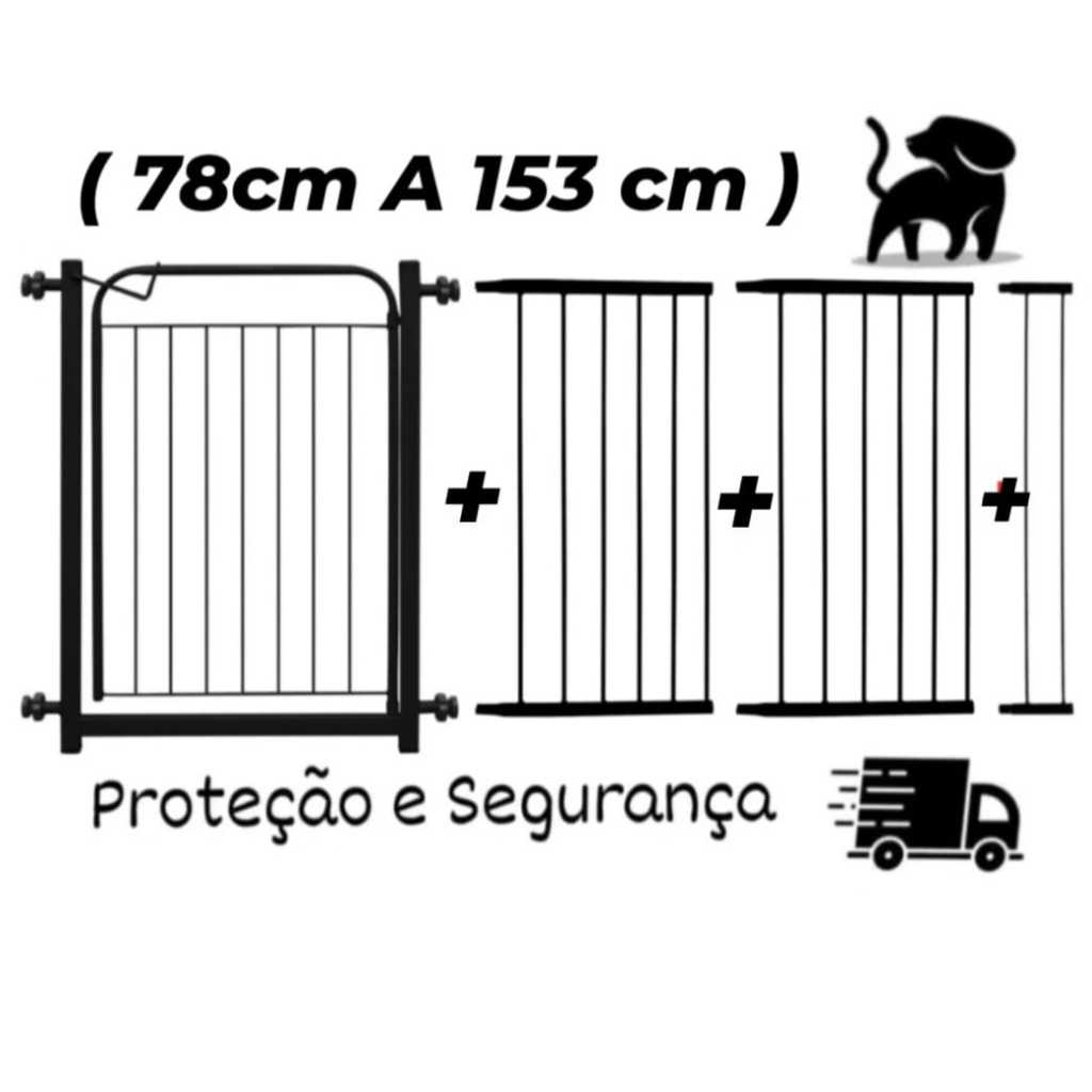 Grade Portão Pet Cachorro ( 78cm A 153cm ) Proteção Portão Segurança Crianças Grade Com Alongador