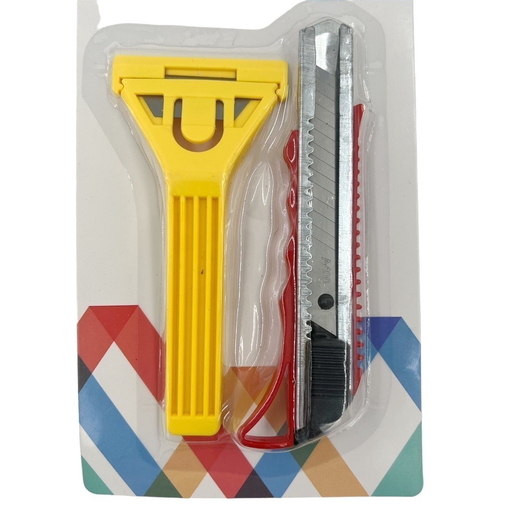 Kit 2 Estilete Profissional Com Trava Lâmina 10cm+Raspador De Rejunte De Metal / Plástico