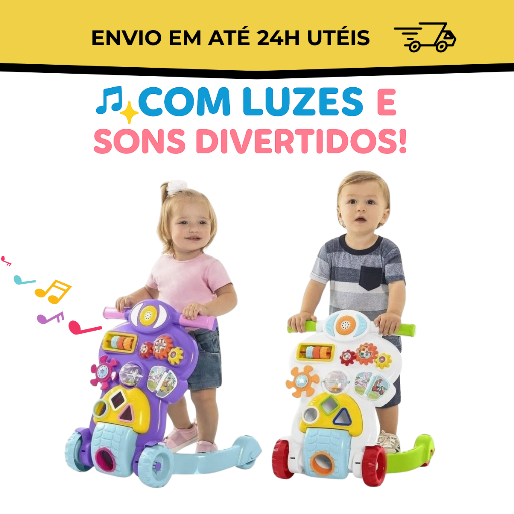Andador Infantil Para Bebê Educativo 2 Em 1 Com Som E Luz
