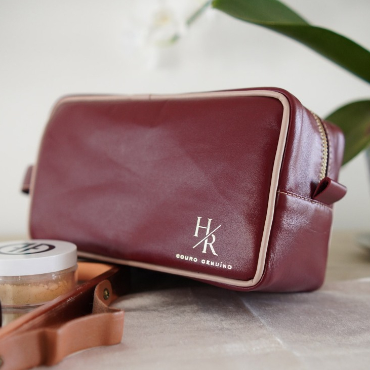 kit necessaire feminina em couro legitimo + bolsin