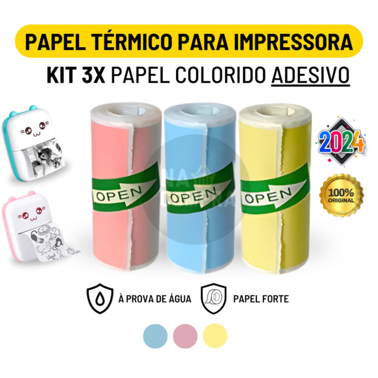 Kit 3 Bobina Rolo Etiqueta Térmica Adesiva 57mm C
