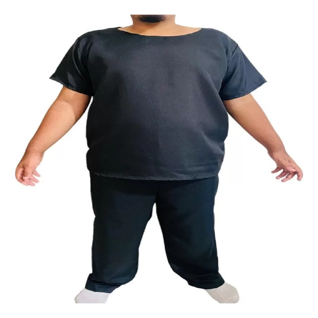 Roupa Ração Oxford Masculino Preta Candomblé Umbanda 2pç XG