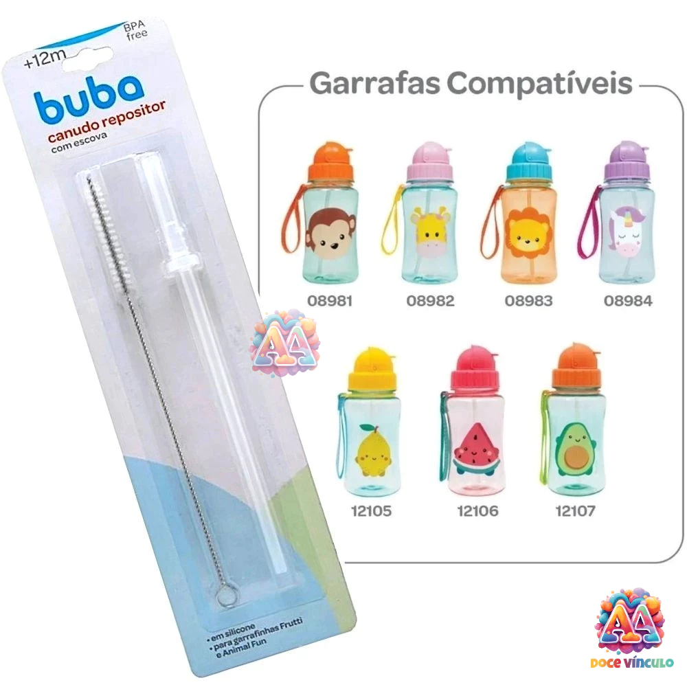 Refil Canudo Silicone Com Escova De Canudo Garrafinha Buba Fun e Frutti