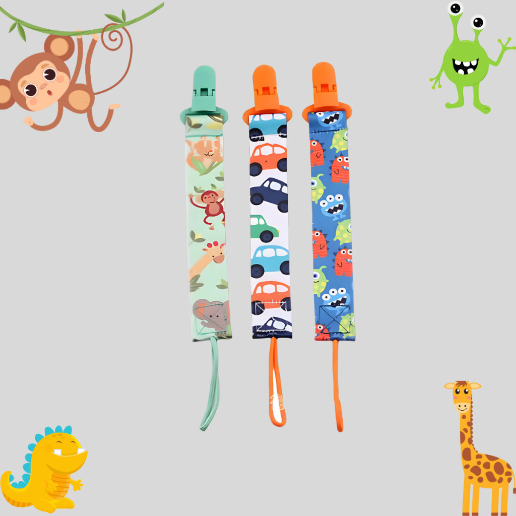 Kit 3 Prendedores de Chupeta com Cordão Animal Divertido: Acessório Encantador para Bebês