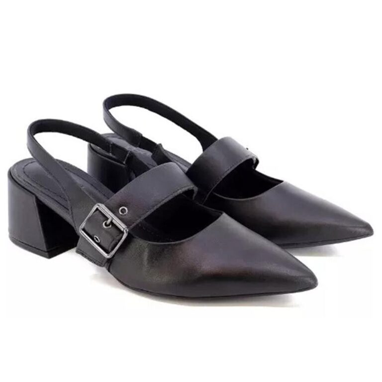 Scarpin Couro Usaflex Slingback Salto Bloco Femini