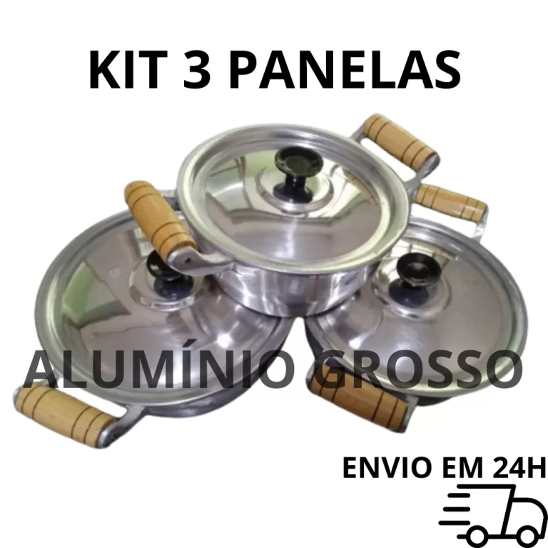 KIT 3 PANELAS CAÇAROLAS ALUMINIO BATIDO FUNDIDO G