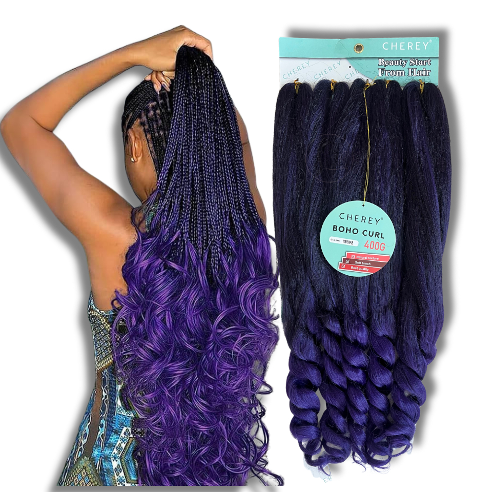 Jumbo Boho Curl Trança com Cachos Fibra Premium Braids 400gr Cherey Kit 2
