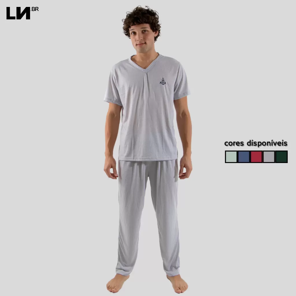 Pijama Masculino Calça e Camisa Manga Curta Malha Linha Noite