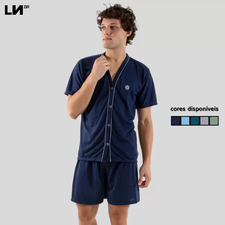 Pijama Curto de Botão Masculino Malha Verão Linh