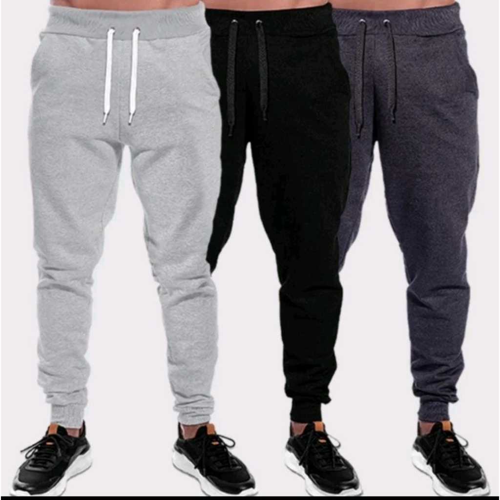 kit 3 calça moletom peluciada estilo jogger masculina outono/ inverno
