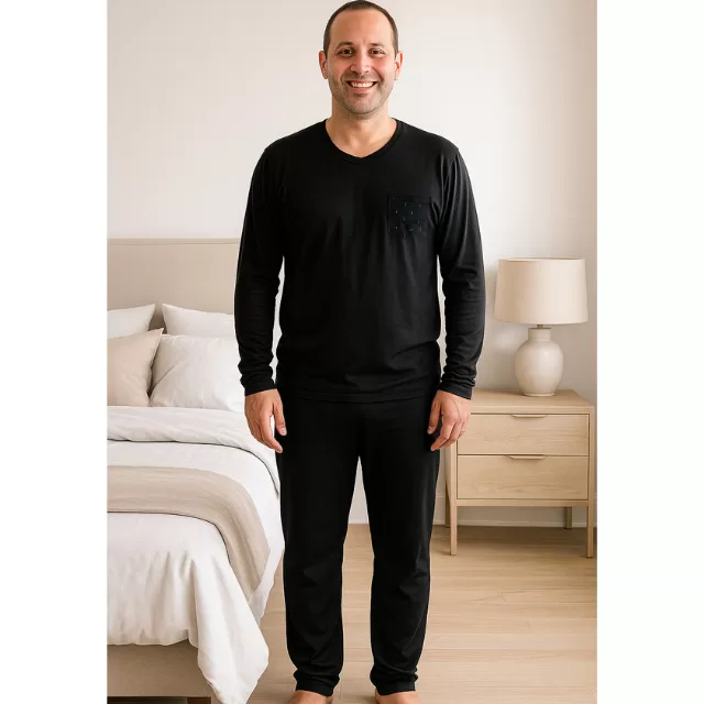 Conjunto de Pijama Masculino Adulto Manga Longa Ca