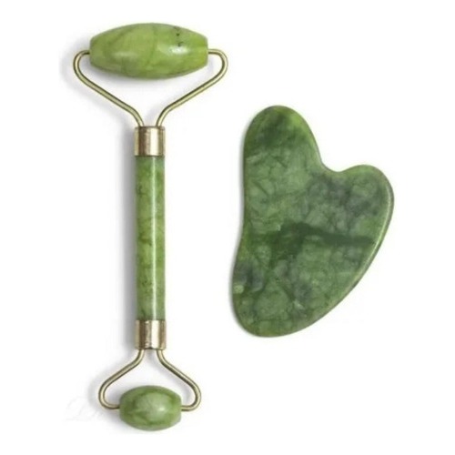 Rolo Pedra de Jade + Placa Gua Sha Massagem Facial