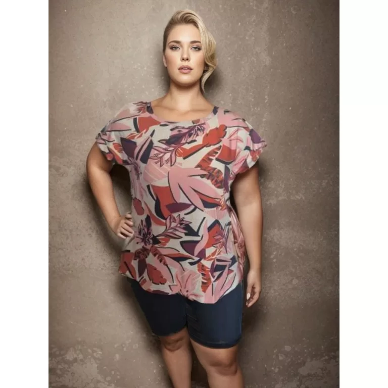 Blusa Feminina manga curta estampada plus size 
